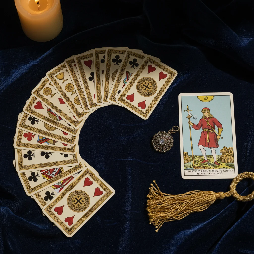 Baraja española dispuesta para una tirada de tarot