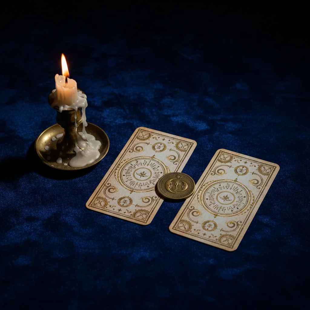Tirada del sí o no — tres cartas alineadas sobre tela oscura