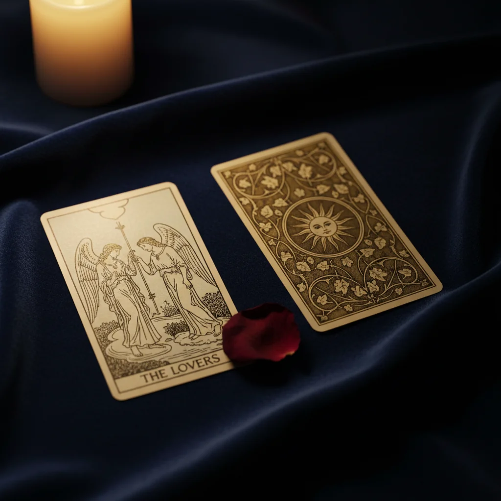 Tarot del amor — cartas y velas con tonos cálidos